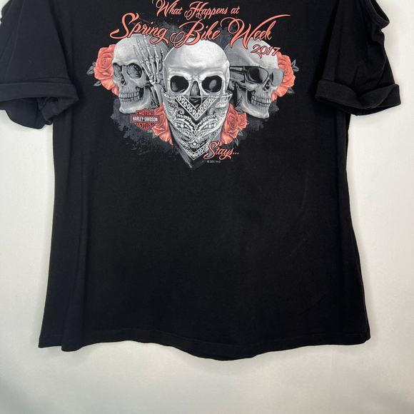 Harley Davidson Cold Shoulder Bike Week 2017 Shirt Blouse Black Skull Size XL - Picture 3 of 10